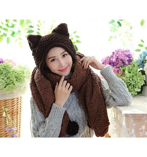 Skullies & Beanies Women's Hat Cat Ear Crochet Braided Knit Caps Warm Snowboarding Winter - Dark Coffee - CG12MZDNH8I $7.46