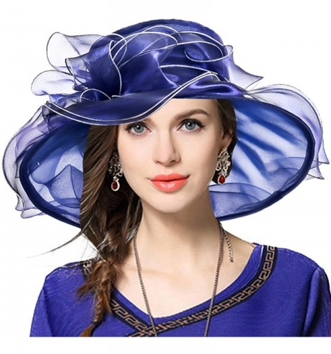 Sun Hats Women's Church Kentucky Derby Cap British Tea Party Wedding Hat - Floral-navy - CV18C772KW5 $18.84