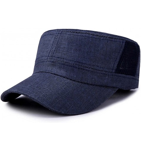 Baseball Caps Men's Flat Top Peaked Military Hat Adjustable Army Mesh Baseball Cap - Dark Blue - C518EMMX5W9 $14.31