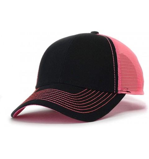 Baseball Caps Plain Two Tone Cotton Twill Mesh Adjustable Trucker Baseball Cap - Black/Neon Pink - CE18CXDSLMN $15.40