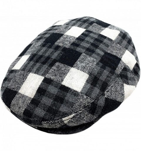 Newsboy Caps Classic Men's Flat Hat Wool Newsboy Herringbone Tweed Driving Cap - Black White Check - CK19448OWN5 $15.69