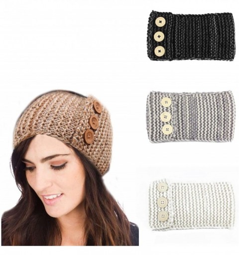 Headbands Womens Cable Knit Hand Made Headband with Button Detail - 3 Color Pack - B - CB188GNQ0CY $22.05