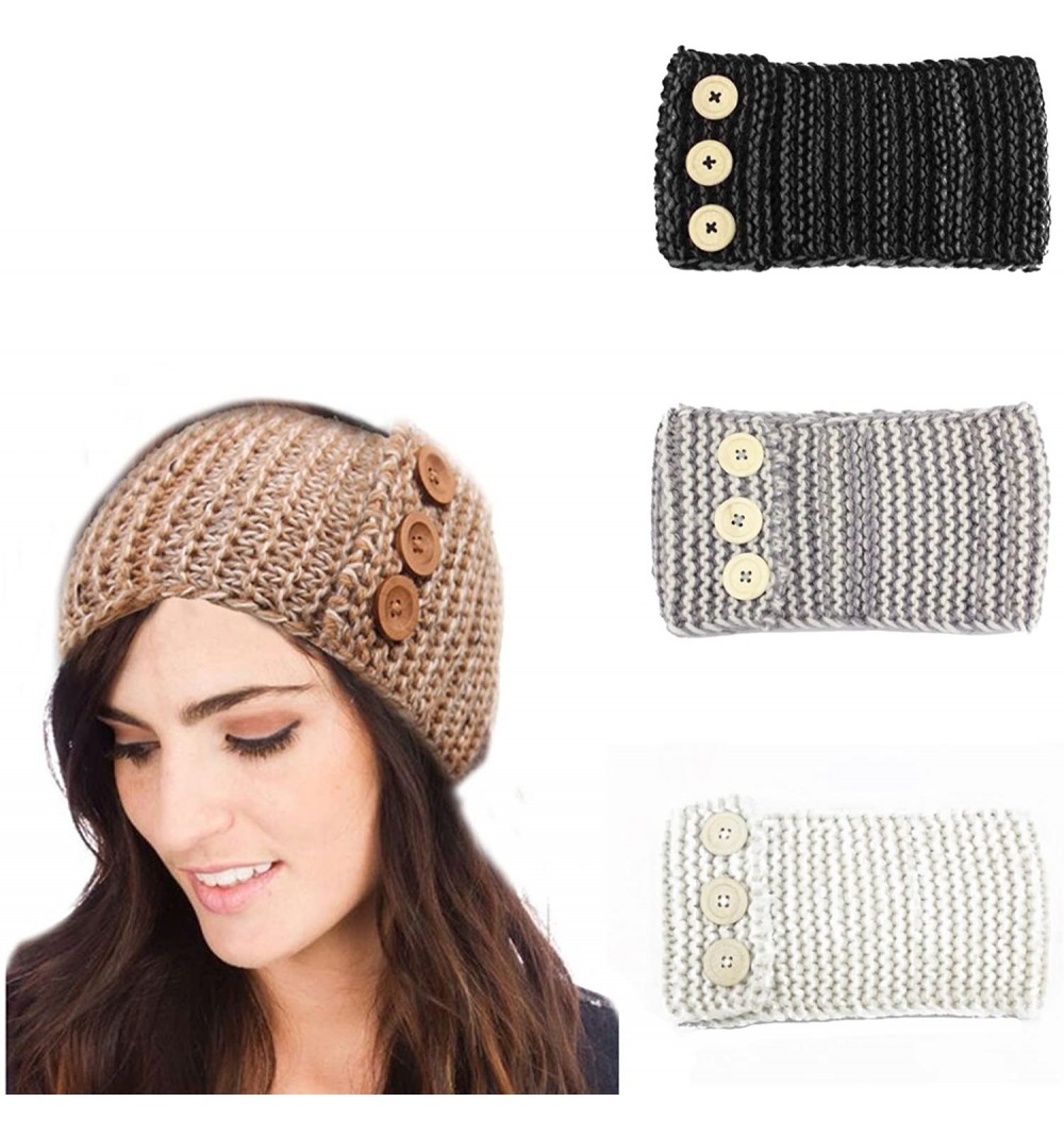 Headbands Womens Cable Knit Hand Made Headband with Button Detail - 3 Color Pack - B - CB188GNQ0CY $22.34