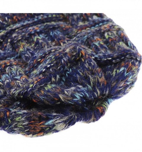 Skullies & Beanies Women's Ponytail Beanie Hat Soft Stretch Cable Knit Hat Warm Winter Hat - Navy Kaleidoscope Mix - C018AQTY...
