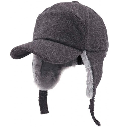 Baseball Caps Men Women Fashion Woolen Baseball Hat with Visor and Ear Flaps Winter Warm Cap - Dark Gray - CK18NHS6HLH $17.16