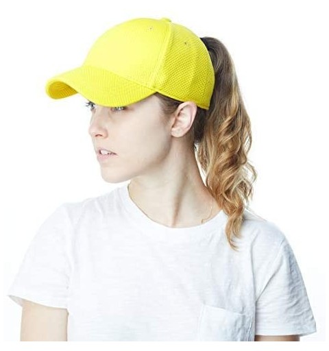 Baseball Caps Women High Bun Ponytail Hat Light Weight Stretch Fit Mesh Quick Dry Structured Cap - Yellow - CM18I6OHOCG $9.32