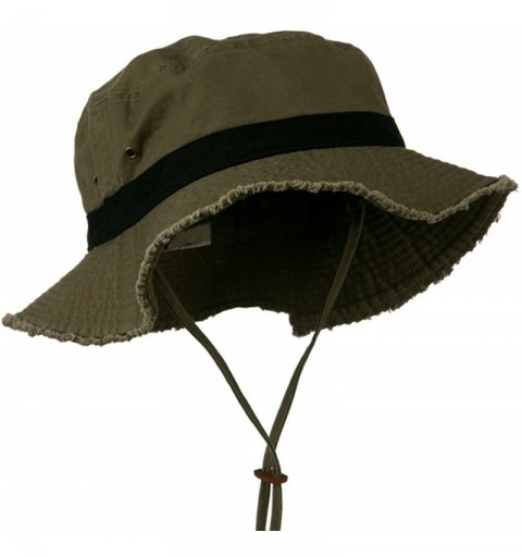 Sun Hats Big Size Cotton Twill Washed Bucket Hat - Olive Black - CS11HVONOJT $22.90