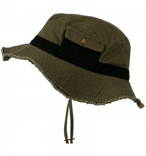 Sun Hats Big Size Cotton Twill Washed Bucket Hat - Olive Black - CS11HVONOJT $22.90