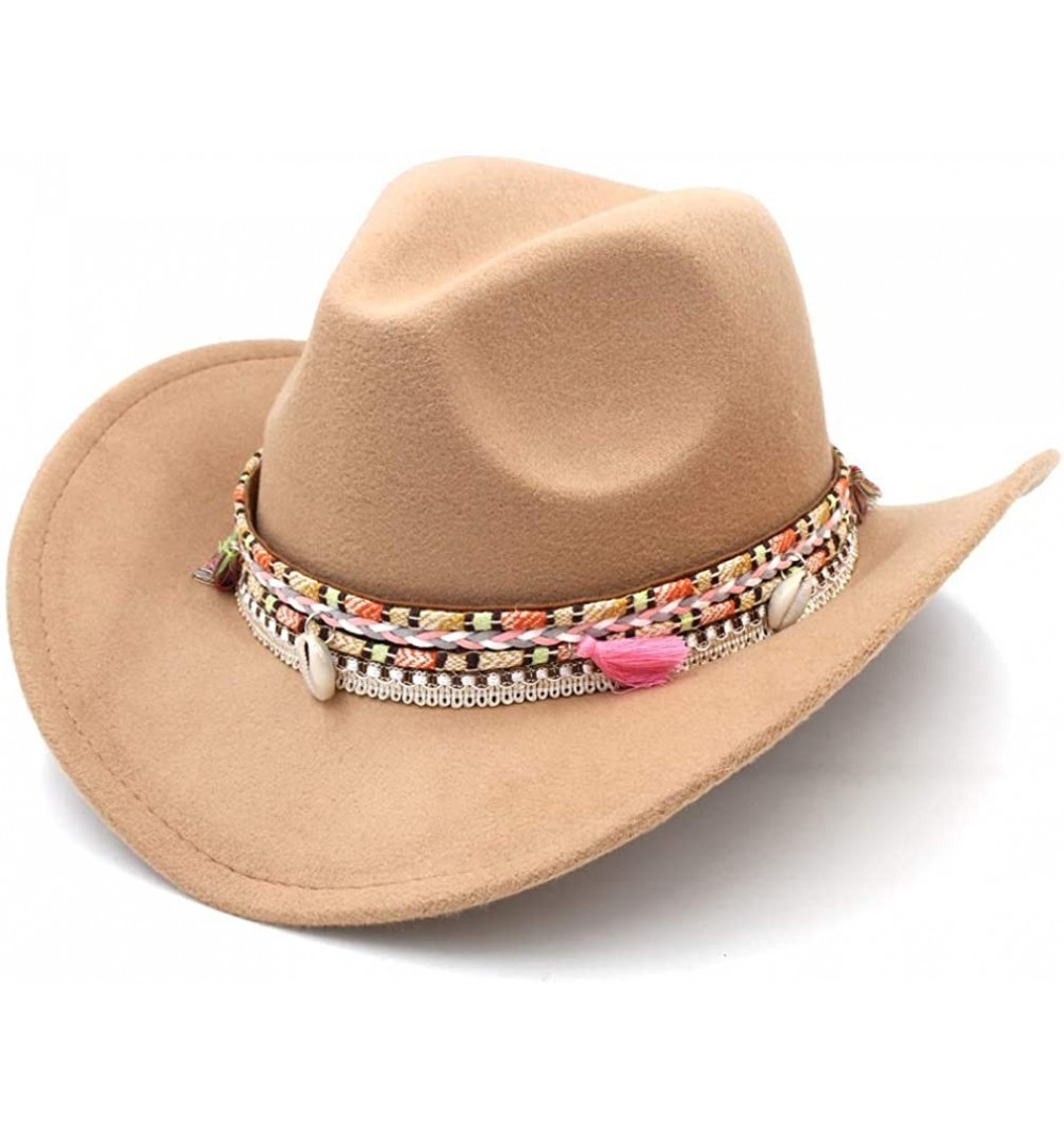 Cowboy Hats Women Wide Brim Western Cowboy Hat Cowgirl Ladies Party Church Costume Cap - Khaki - C018R45QUTR $13.66
