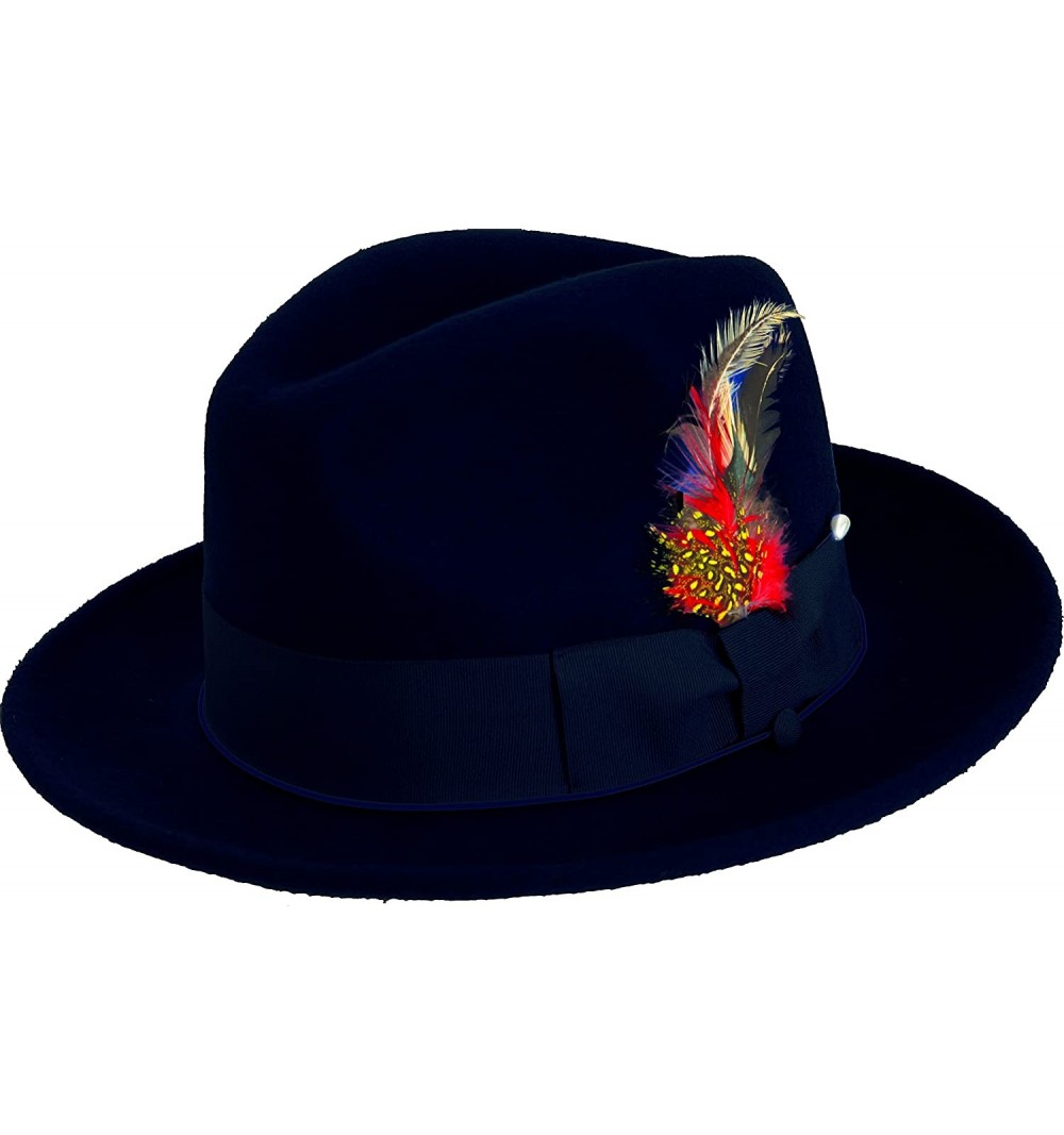 Fedoras Untouchable Fine Felt Pinch Fedora Gangster Hat - Navy - C312ODUZSTS $35.08
