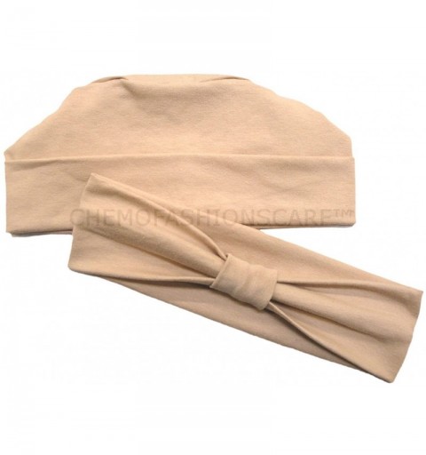 Headbands Double Layered Comfort Cotton Chemo Sleep Cap & Headband Beanie Hat Turban for Cancer - 14- Ivory (Cotton Knit) - C...