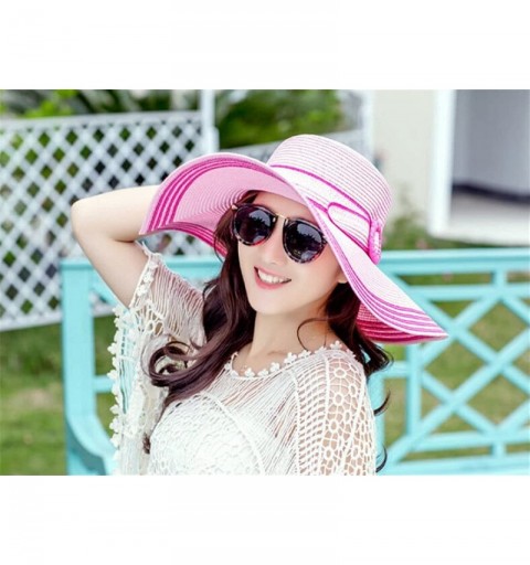 Sun Hats Women's Large Wide Brim Floppy Brim Summer Beach Sun Hat Foldable Straw Cap Party Garden Travel UPF40+ Sunscreen - C...