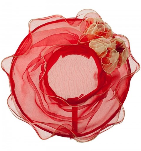 Sun Hats Two Tone Ruffle Accent Organza Hat - Red Champagne - CG11XBRKLPP $56.55