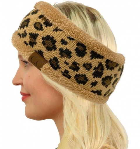 Cold Weather Headbands Winter CC Sherpa Polar Fleece Lined Thick Knit Headband Headwrap Hat Cap - Leopard Camel - CM18A7MTR92...