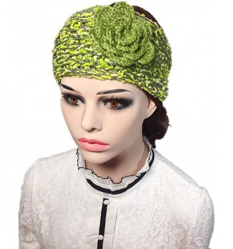 Headbands Elegant Camellia Flower Cable Knit Winter Turban Ear Warmer Headband - Green - CT18L848830 $10.08
