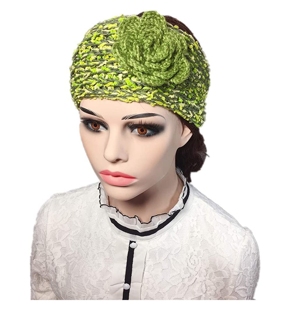 Headbands Elegant Camellia Flower Cable Knit Winter Turban Ear Warmer Headband - Green - CT18L848830 $10.08