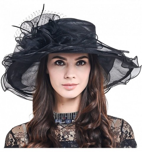 Sun Hats Lightweight Kentucky Derby Church Dress Wedding Hat S052 - S042-black - CR120YC0BT5 $18.65