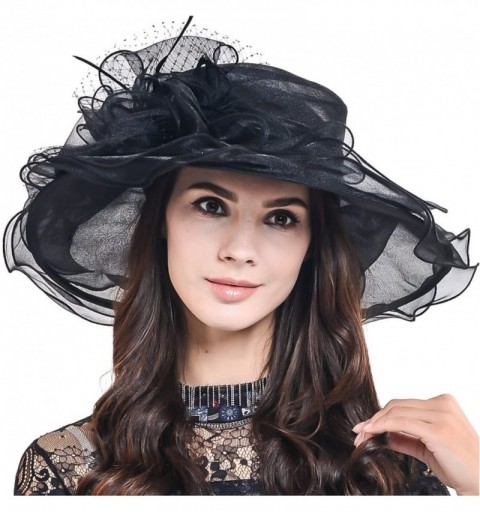 Sun Hats Lightweight Kentucky Derby Church Dress Wedding Hat S052 - S042-black - CR120YC0BT5 $18.65