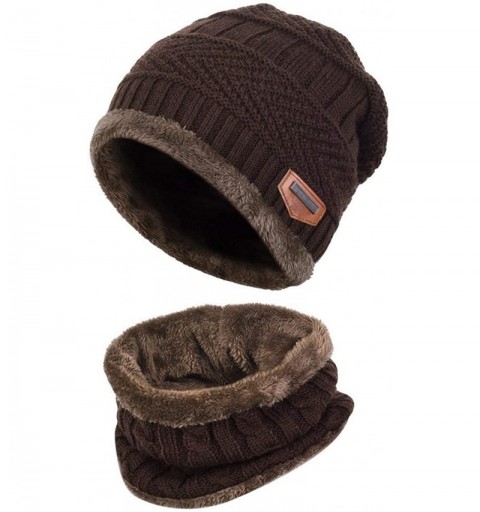 Skullies & Beanies Men Beanies Hat Winter Thick Warm Knit Skull Cap Hat Scarf Set - Coffee Set - C3194GQ98YS $19.12