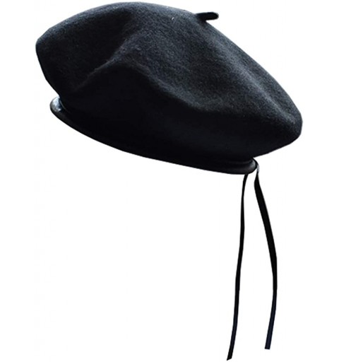 Berets Women's Adjustable Solid Color Wool Artist French Beret Hat - Black - CP196SM4A8O $8.11