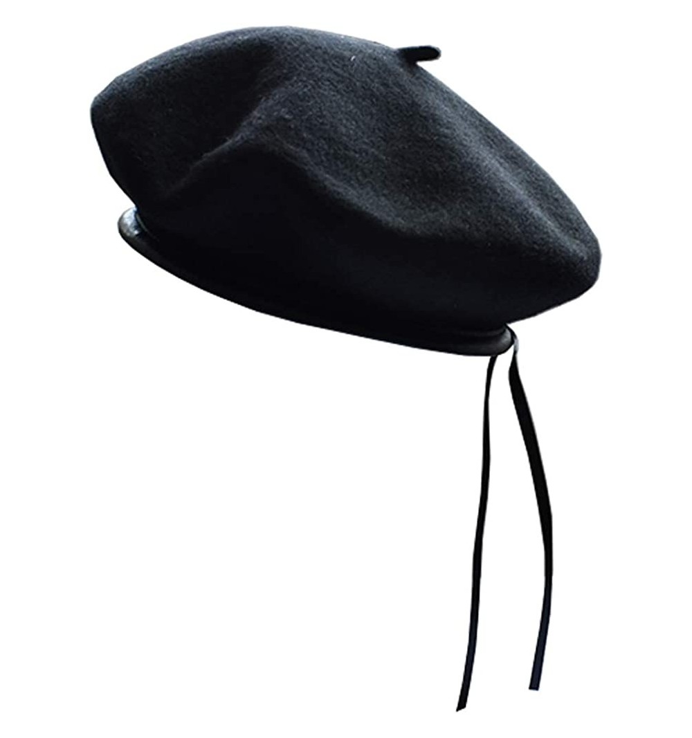 Berets Women's Adjustable Solid Color Wool Artist French Beret Hat - Black - CP196SM4A8O $8.11