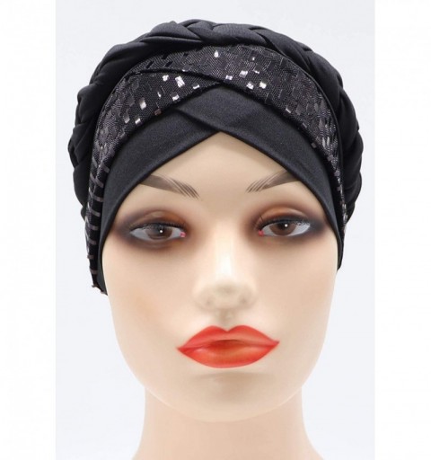 Skullies & Beanies Chemo Cancer Braid Turban Cap Ethnic Bohemia Twisted Hair Cover Wrap Turban Headwear - Sequins Rectangle B...