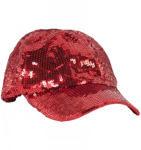 Baseball Caps Glitter Sequin Elastic Fit Baseball Hat - Red - CM189NASIWY $14.59