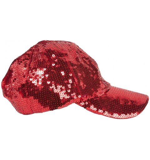 Baseball Caps Glitter Sequin Elastic Fit Baseball Hat - Red - CM189NASIWY $14.59