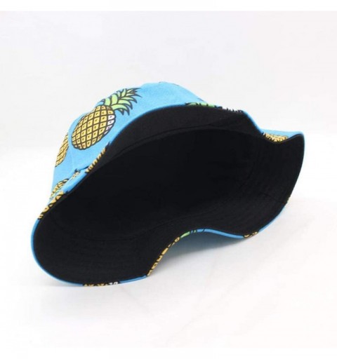 Sun Hats Womens and Mens Bucket Hat Summer Packable Reversible Printed Fisherman Sun Cap - Pineapple-blue - CU18TH662SC $8.43