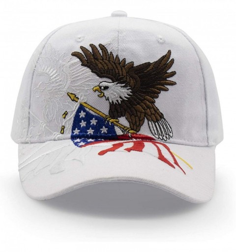 Baseball Caps American Flag USA Eagle Baseball Cap 3D Embroidery Hats for Men Women - White - C418TS448RI $10.33