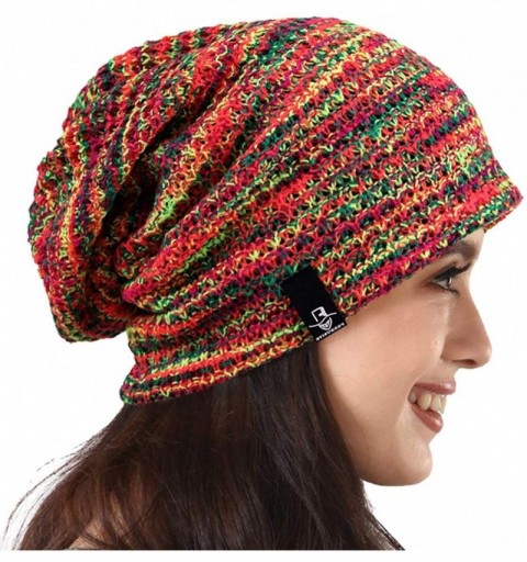 Berets Women's Knit Slouchy Beanie Baggy Skull Cap Turban Winter Summer Beret Hat - Red/Yellow/Green - CU18UH2WQO7 $10.61