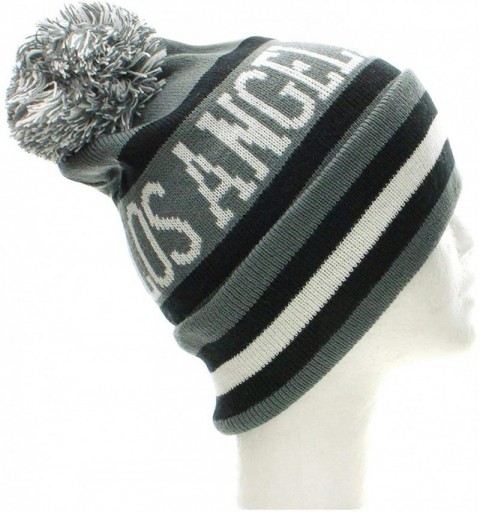 Skullies & Beanies Los Angeles California Winter Cuff Beanie Knit Pom Pom Hat Cap - Gray Black - CI11P5E43BF $7.39