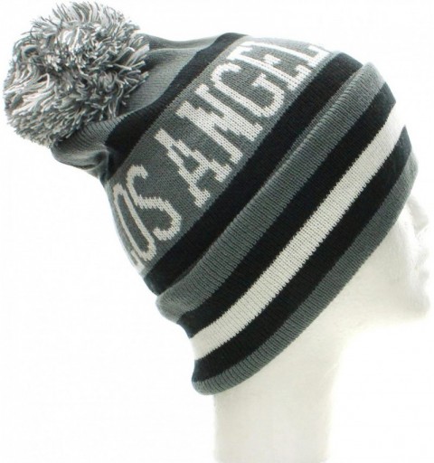 Skullies & Beanies Los Angeles California Winter Cuff Beanie Knit Pom Pom Hat Cap - Gray Black - CI11P5E43BF $7.39