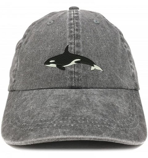 Baseball Caps Orca Killer Whale Embroidered Pigment Dyed 100% Cotton Cap - Black - CO12FXK4KNV $15.82
