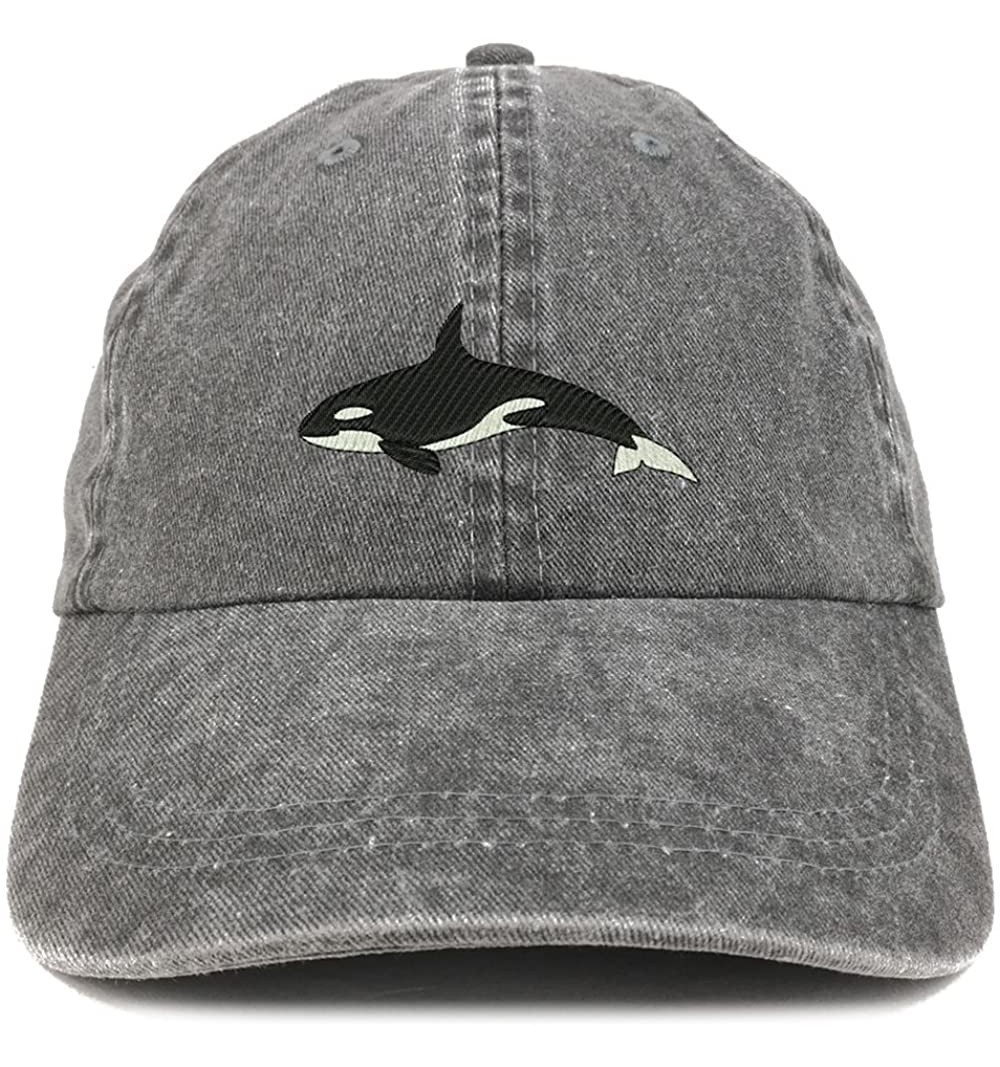 Baseball Caps Orca Killer Whale Embroidered Pigment Dyed 100% Cotton Cap - Black - CO12FXK4KNV $15.82