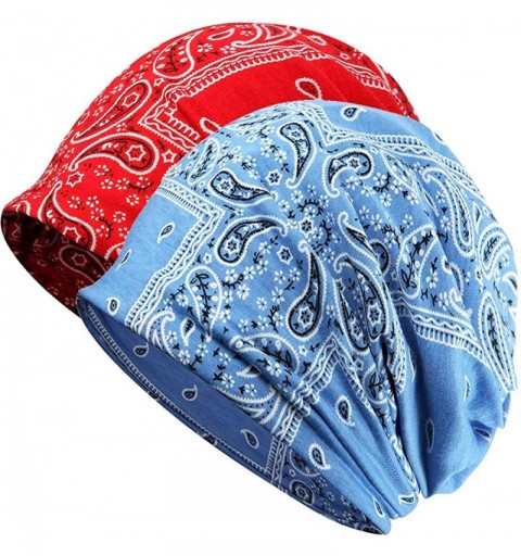 Skullies & Beanies Slouchy Beanie Skull Cap Hat Infinity Scarf Soft Chemo Hats for Cancer - 2 Pack Blue/Red Drops - CV18W470Z...