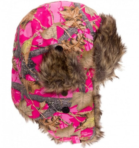 Skullies & Beanies Trooper Ear Flap Cap w/Faux Fur Lining Hat - Pink Camo - C311P842BG1 $14.70