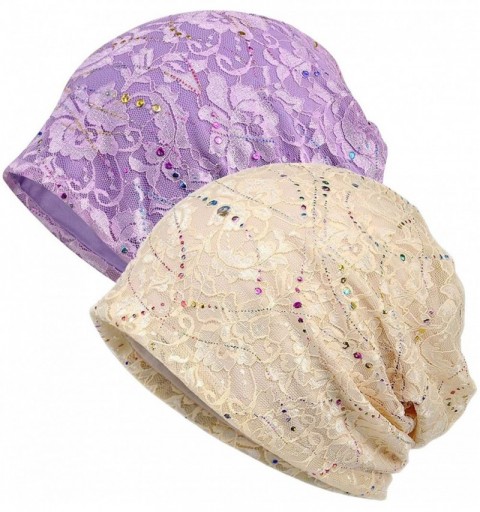 Skullies & Beanies Lace Beanies Chemo Caps Cancer Skull Cap Knitted hat for Womens - C-2pack - C518XWG3KR0 $18.21