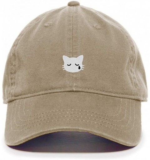 Baseball Caps Crying Cat Baseball Cap Embroidered Cotton Adjustable Dad Hat - Khaki - CL18AEK34WW $12.31