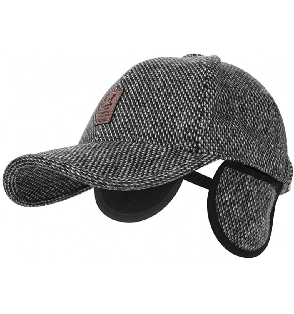 Newsboy Caps Men's Fall Winter Hat Cap with Fold Earmuffs WarmerWarm Wool Woolen Tweed Peaked Baseball Cap Hat - Grey - C118K...