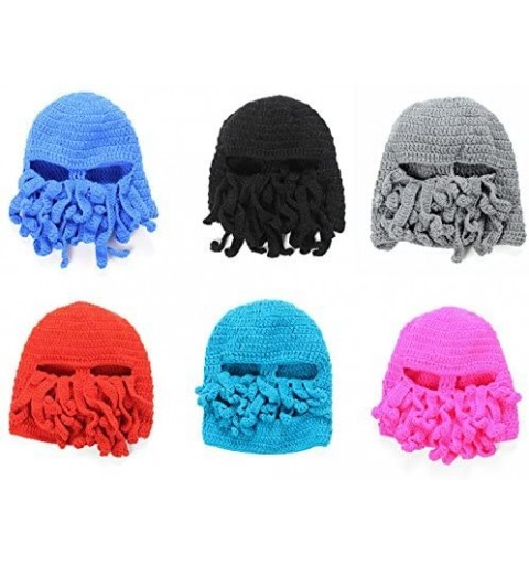 Skullies & Beanies Knit Beard Octopus Hat Mask Beanies Handmade Funny Party Caps with Wig Hair Winter - CL1855IL3ZL $8.37