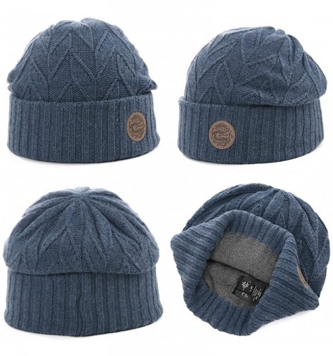 Skullies & Beanies Mens Wool/Acrylic Knitted Slouchy Beanie Winter Hats Warm Fashion Skull Cap - 89208blue - CC193E06TCE $16.79