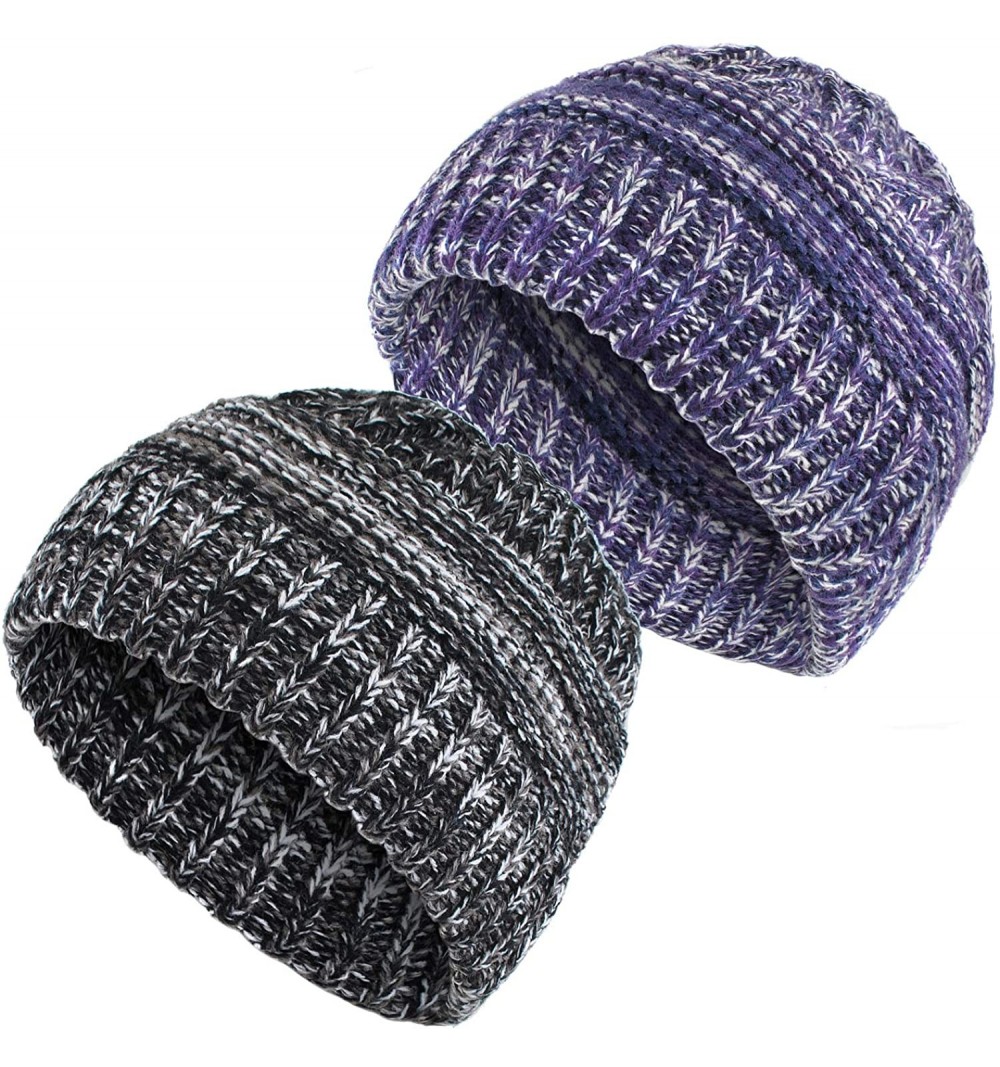 Skullies & Beanies Ponytail Beanies for Women- 2 Pack Stretch Cable Knit Hat Messy High Bun Cap - Set 2 - CF18ID4C7CR $20.21