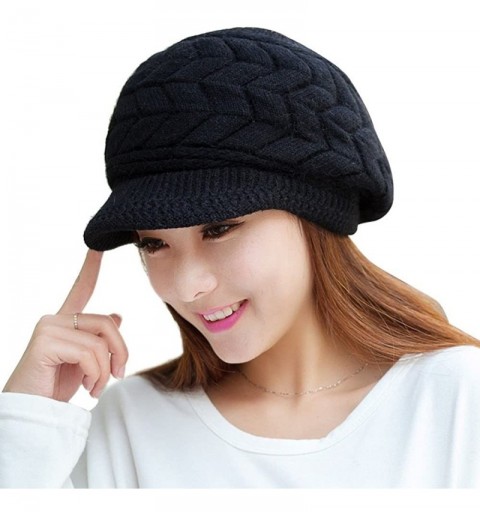 Cold Weather Headbands Women Winter Beanie Hat Solid Knitted Beret Newsboy Skull Cap - Black - CT18LH0U0T5 $12.99