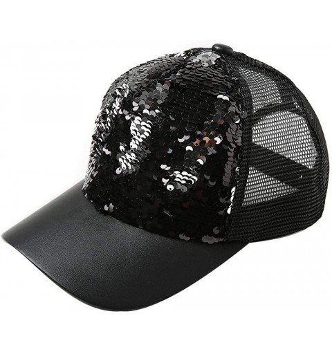 Baseball Caps Unisex Sequins Patchwork Mesh Cap Fashion Baseball Cap Outdoor Net Sun Hat - T-black - CG18NQC6L27 $12.56