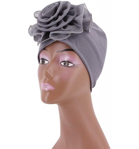 Skullies & Beanies Shiny Metallic Turban Cap Indian Pleated Headwrap Swami Hat Chemo Cap for Women - Gray African Flower - CG...
