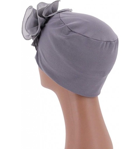 Skullies & Beanies Shiny Metallic Turban Cap Indian Pleated Headwrap Swami Hat Chemo Cap for Women - Gray African Flower - CG...