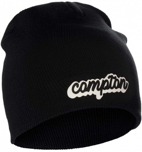 Skullies & Beanies Classic USA Cities Winter Knit Cuffless Beanie Hat 3D Raised Layer Letters - Compton Black - White Black -...