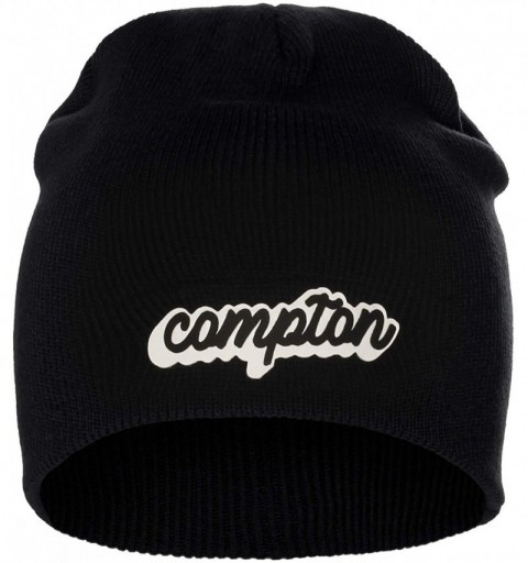 Skullies & Beanies Classic USA Cities Winter Knit Cuffless Beanie Hat 3D Raised Layer Letters - Compton Black - White Black -...