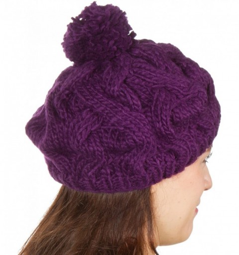 Skullies & Beanies Cable Knit Pom Pom Thick Slouch Hat - Eggplant - CM116WFNXN5 $8.49